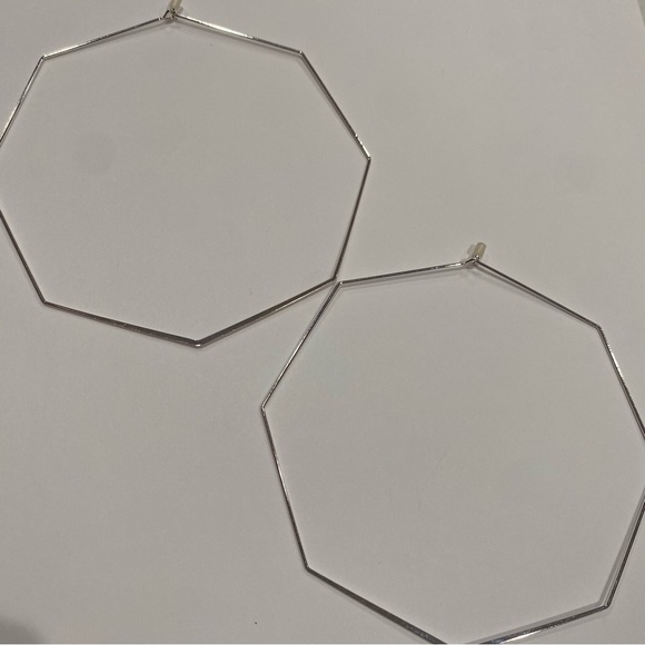 FOREVER 21 Large Thin Silver Octagon Dangly Dangle Hoop Earrings - Picture 5 of 7